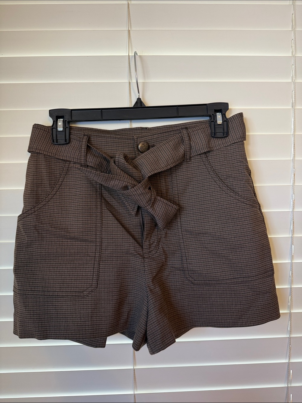 Zara High-Waist Brown Plaid Tie-Belt Shorts